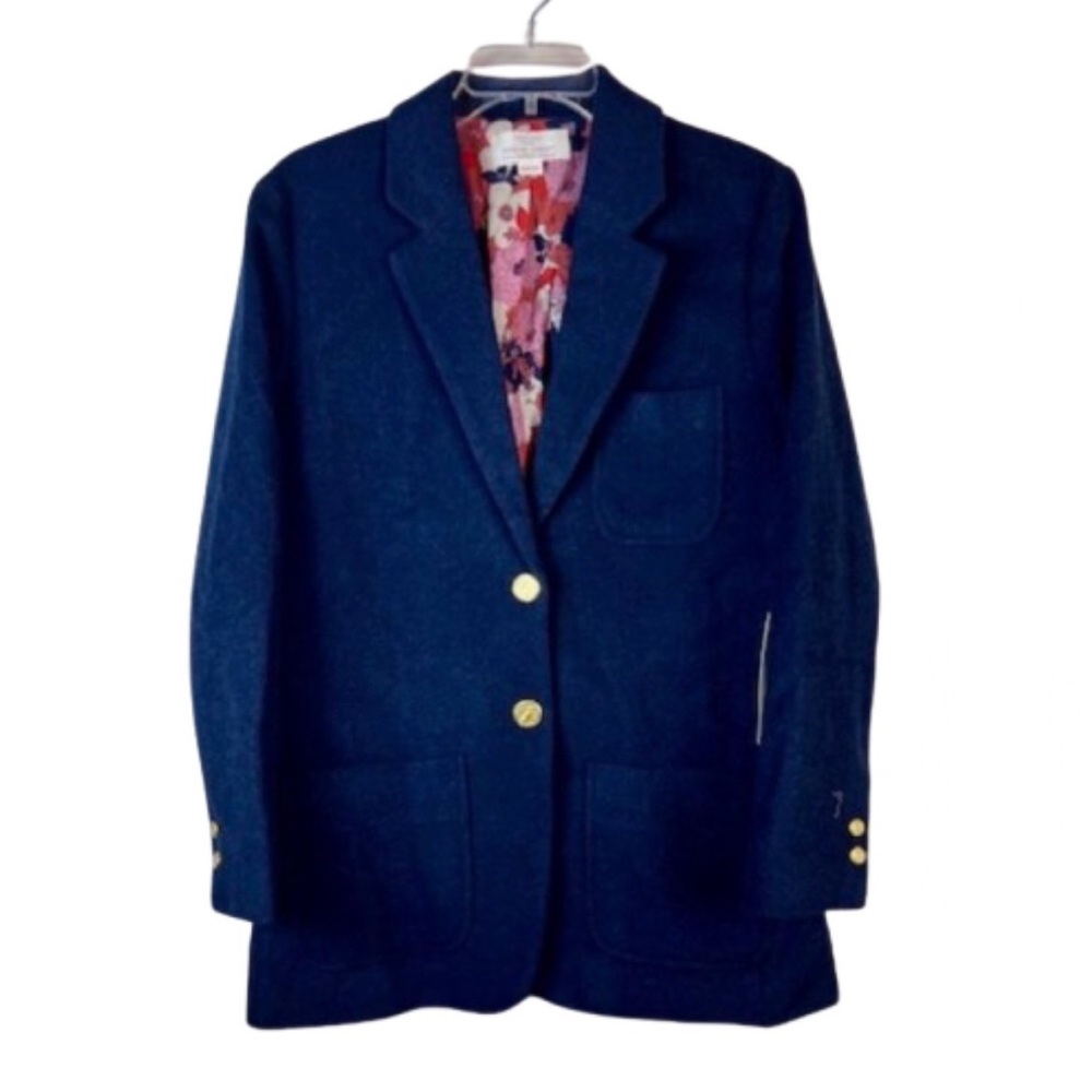 Trovata Birds of Paradise Sutton Navy Wool Blazer Medium Lined Classic Preppy